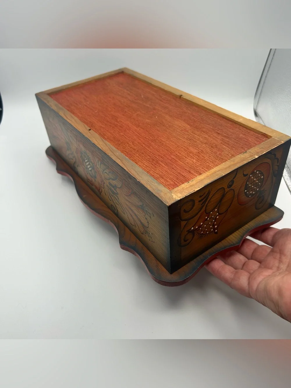 Vtg Tole Painted Wooden Trunk Box Folk Art Floral Heart Cottagecore Primitive